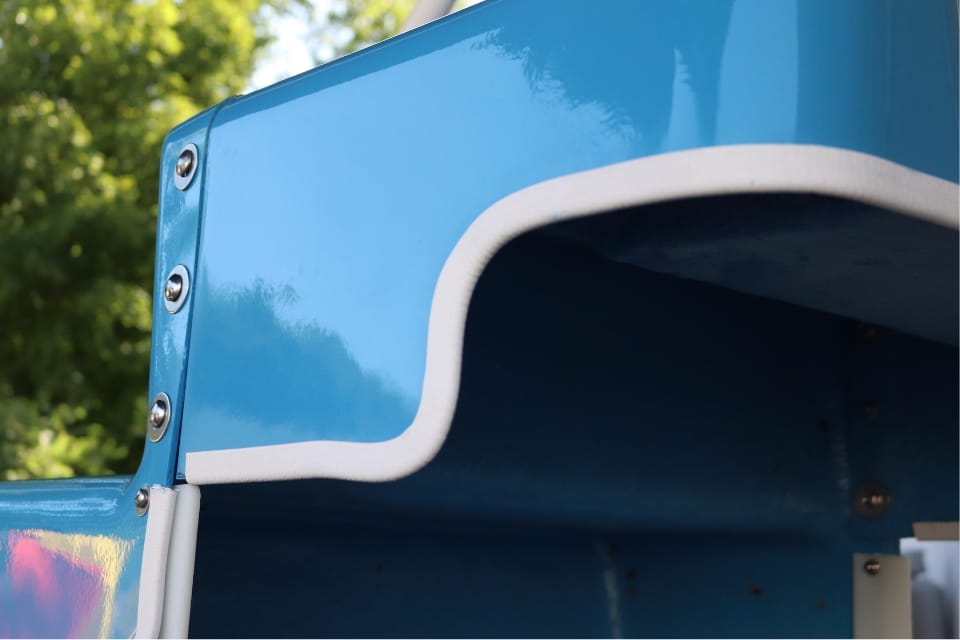 ADA Easy Stair fitted against the pool deck, close-up